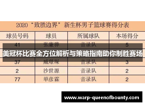 美冠杯比赛全方位解析与策略指南助你制胜赛场